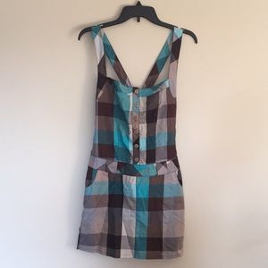 Plaid overall apron dress w/ pockets